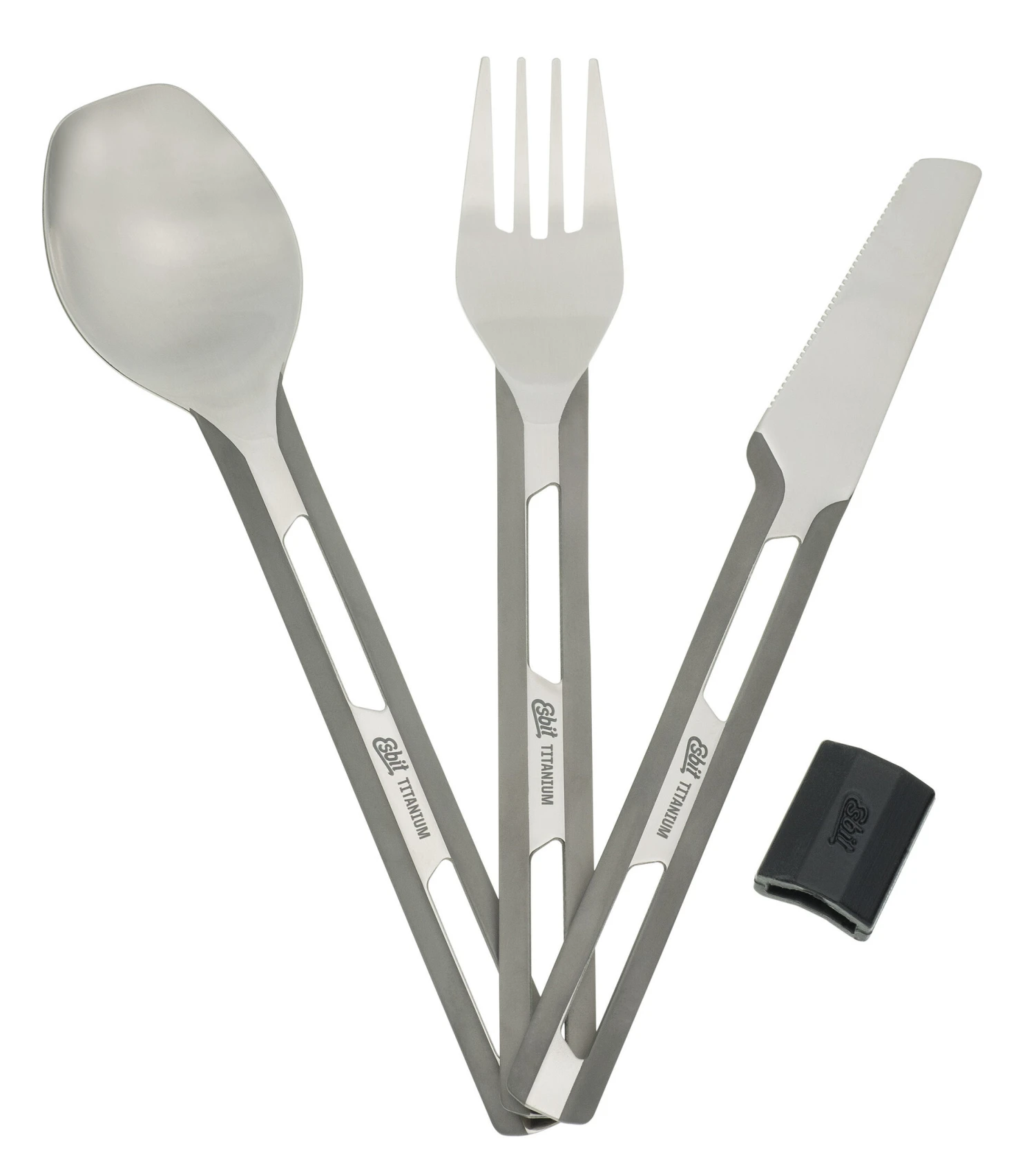 Esbit TC4-TI Titanium Bestek met Silicone Sleeve 3-Delig Esbit TC4-TI Titanium Bestek Met Silicone Sleeve 3-Delig -Kampeer Sport Winkel esbit tc4 ti titanbesteck mit silikon manschette 3 teilig 1