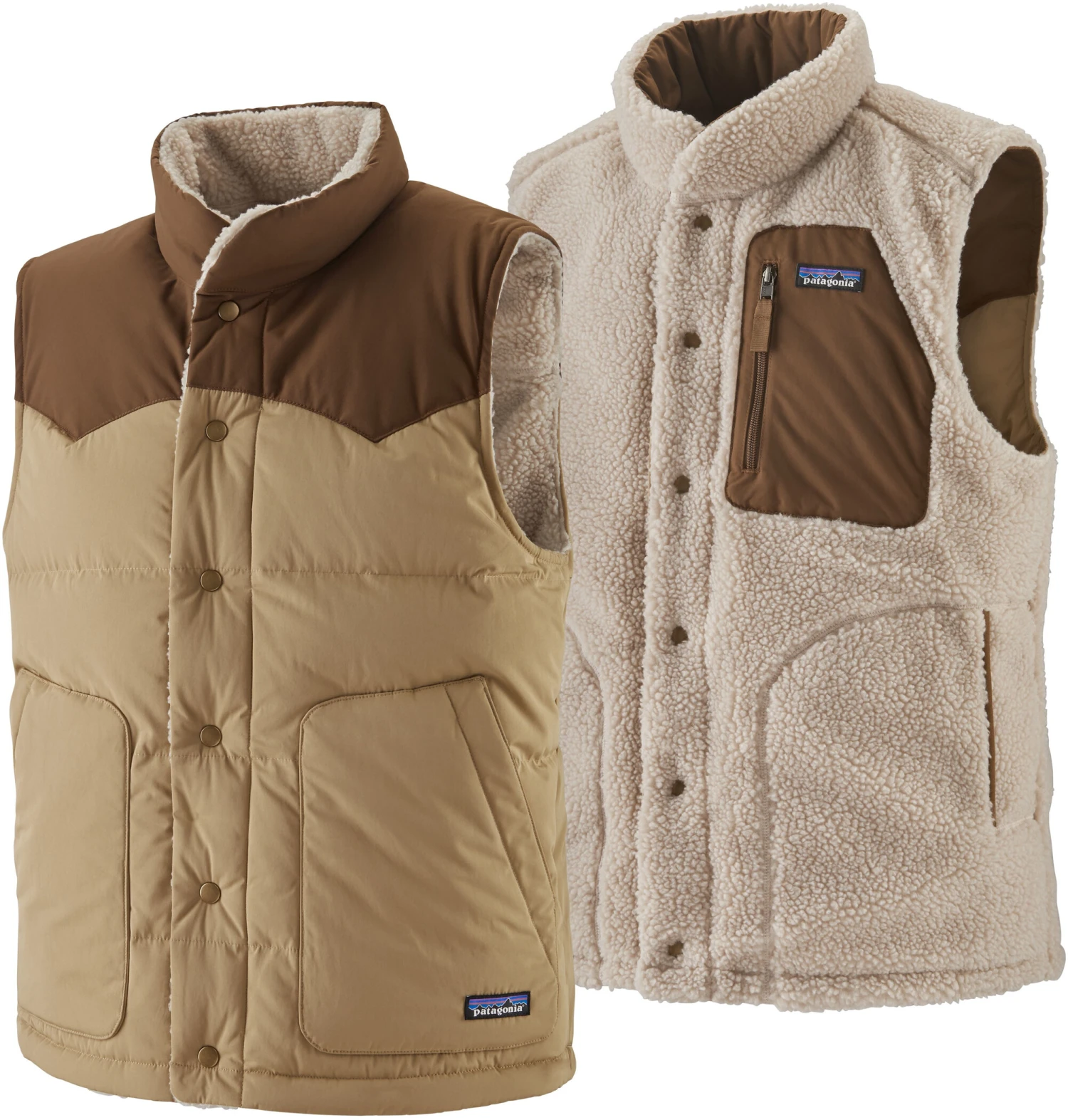 Patagonia Reversible Bivy Donsvest Heren, beige Patagonia Reversible Bivy Donsvest Heren, Beige -Kampeer Sport Winkel patagonia reversible bivy down vest men classic tan 1